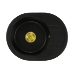 Zlewozmywak Granitowy Jednokomorowy Okrągły Bella - Czarny - Złoty Syfon